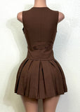 BELFAST BROWN VEST TOP PLEATED MINI SKIRT COMBO DRESS