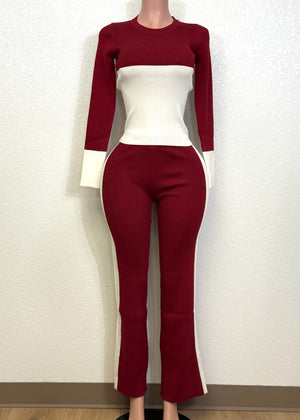 ELOWIN BURGUNDY & WHITE COLORBLOCK  SET
