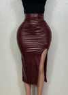 LORNA BURGUNDY FAUX LEATHER MIDI SKIRT