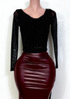 BELINDA BLACK RHINESTONE EMBELLISHED DOUBLE LINED KNIT TOP