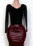 BELINDA BLACK RHINESTONE EMBELLISHED DOUBLE LINED KNIT TOP