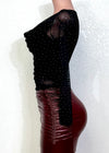 BELINDA BLACK RHINESTONE EMBELLISHED DOUBLE LINED KNIT TOP