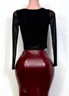 BELINDA BLACK RHINESTONE EMBELLISHED DOUBLE LINED KNIT TOP