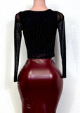 BELINDA BLACK RHINESTONE EMBELLISHED DOUBLE LINED KNIT TOP