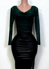 BELINDA GREEN RHINESTONE EMBELLISHED DOUBLE LINED KNIT TOP