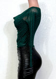 BELINDA GREEN RHINESTONE EMBELLISHED DOUBLE LINED KNIT TOP