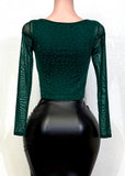 BELINDA GREEN RHINESTONE EMBELLISHED DOUBLE LINED KNIT TOP