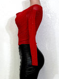 BELINDA RED RHINESTONE EMBELLISHED DOUBLE LINED KNIT TOP