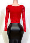 BELINDA RED RHINESTONE EMBELLISHED DOUBLE LINED KNIT TOP