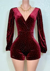 ADHARA BURGUNDY RHINESTONE EMBELLISHED ROMPER