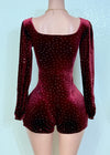 ADHARA BURGUNDY RHINESTONE EMBELLISHED ROMPER