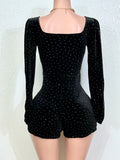 ADHARA BLACK RHINESTONE EMBELLISHED ROMPER