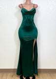 ALONDRA GREEN STRAPLESS BODYCON MAXI DRESS
