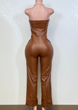 SCOTTIE BROWN FAUX LEATHER JUMPSUIT