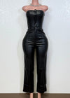 SCOTTIE BLACK FAUX LEATHER JUMPSUIT