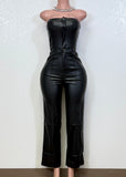 SCOTTIE BLACK FAUX LEATHER JUMPSUIT