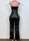 SCOTTIE BLACK FAUX LEATHER JUMPSUIT