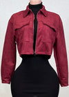 AITANA BURGUNDY ZIP-UP FAUX SUEDE JACKET