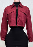 AITANA BURGUNDY ZIP-UP FAUX SUEDE JACKET