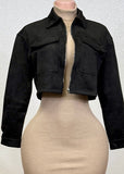 AITANA BLACK ZIP-UP FAUX SUEDE JACKET