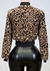 JUPITER ANIMAL PRINT CONTRAST RIBBING BOMBER JACKET