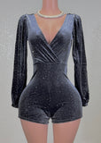 ADHARA BLUE RHINESTONE EMBELLISHED ROMPER