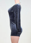 ADHARA BLUE RHINESTONE EMBELLISHED ROMPER