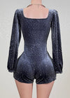 ADHARA BLUE RHINESTONE EMBELLISHED ROMPER