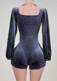 ADHARA BLUE RHINESTONE EMBELLISHED ROMPER
