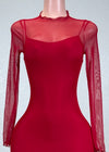ROSALIE RED STRETCH BODYCON MESH LONG SLEEVE MIDI DRESS