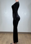 ARABELLA BLACK RHINESTONE NECK VELVET LONG SLEEVE JUMPSUIT