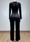 ARABELLA BLACK RHINESTONE NECK VELVET LONG SLEEVE JUMPSUIT
