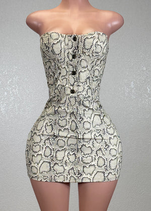 LILITH SNAKE PRINT FRONT BUTTON DOWN TUBE MINI DRESS
