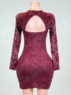 DELANEY BURGUNDY FLOWER DETAIL MESH BODYCON MINI DRESS