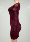 DELANEY BURGUNDY FLOWER DETAIL MESH BODYCON MINI DRESS