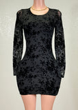 DELANEY BLACK FLOWER DETAIL MESH BODYCON MINI DRESS