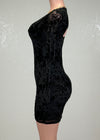 DELANEY BLACK FLOWER DETAIL MESH BODYCON MINI DRESS