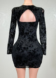 DELANEY BLACK FLOWER DETAIL MESH BODYCON MINI DRESS