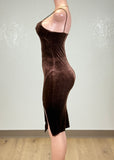 RIVER BROWN VELVET STRAPPY BODYCON MIDI DRESS