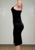 RIVER BLACK VELVET STRAPPY BODYCON MIDI DRESS