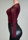 BLAIR BURGUNDY RHINESTONE RUCHED ADJUSTABLE SIDES TOP