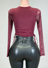 BLAIR BURGUNDY RHINESTONE RUCHED ADJUSTABLE SIDES TOP