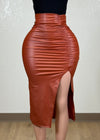LORNA RUST FAUX LEATHER MIDI SKIRT