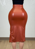 LORNA RUST FAUX LEATHER MIDI SKIRT