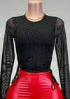 BLAIR BLACK RHINESTONE RUCHED ADJUSTABLE SIDES TOP
