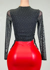 BLAIR BLACK RHINESTONE RUCHED ADJUSTABLE SIDES TOP
