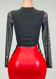 BLAIR BLACK RHINESTONE RUCHED ADJUSTABLE SIDES TOP