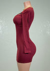 VENUS BURGUNDY TWISTED CUTOUT KEYHOLE BODYCON MINI DRESS