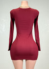 VENUS BURGUNDY TWISTED CUTOUT KEYHOLE BODYCON MINI DRESS