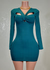 VENUS HUNTER GREEN TWISTED CUTOUT KEYHOLE BODYCON MINI DRESS